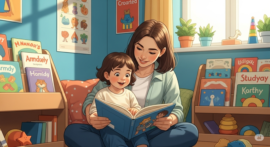 Mother and child reading